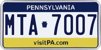 PA license plate MTA7007