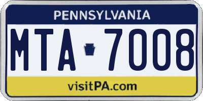 PA license plate MTA7008