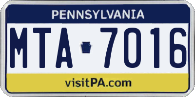 PA license plate MTA7016