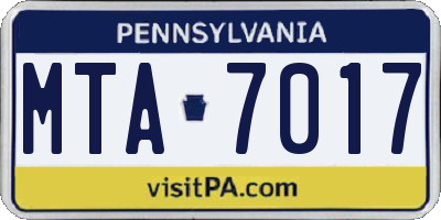 PA license plate MTA7017