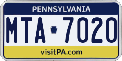 PA license plate MTA7020