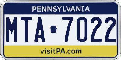 PA license plate MTA7022