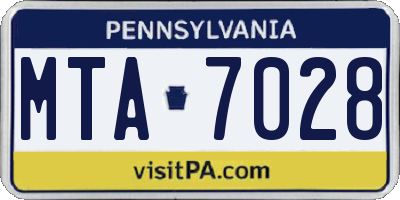 PA license plate MTA7028
