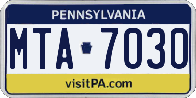 PA license plate MTA7030