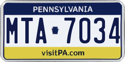 PA license plate MTA7034