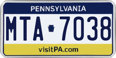 PA license plate MTA7038