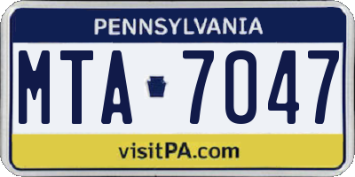 PA license plate MTA7047