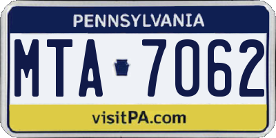 PA license plate MTA7062