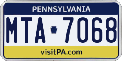 PA license plate MTA7068