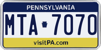 PA license plate MTA7070
