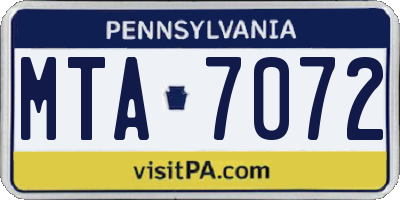PA license plate MTA7072
