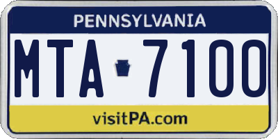 PA license plate MTA7100