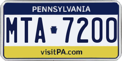 PA license plate MTA7200