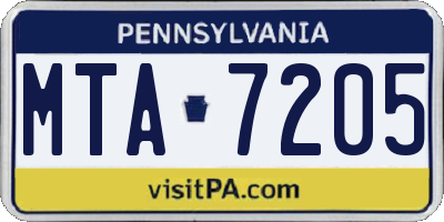 PA license plate MTA7205