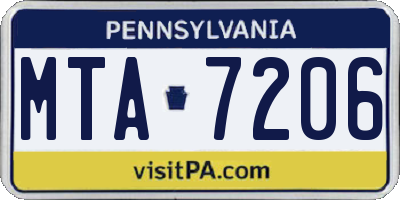 PA license plate MTA7206