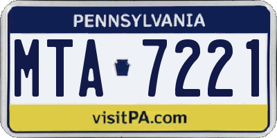 PA license plate MTA7221