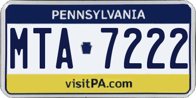 PA license plate MTA7222