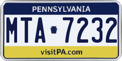 PA license plate MTA7232