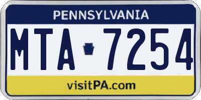 PA license plate MTA7254