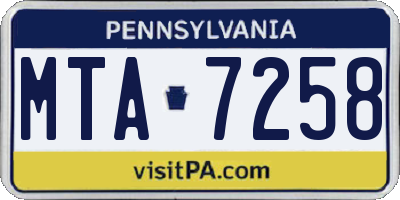 PA license plate MTA7258
