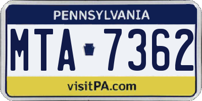 PA license plate MTA7362