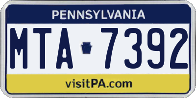 PA license plate MTA7392