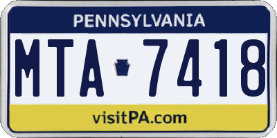 PA license plate MTA7418