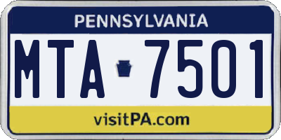 PA license plate MTA7501