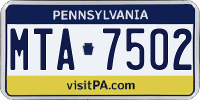 PA license plate MTA7502