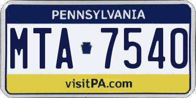 PA license plate MTA7540