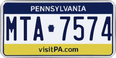 PA license plate MTA7574