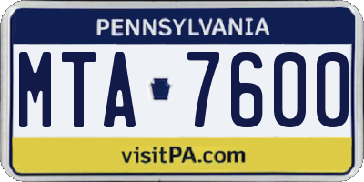 PA license plate MTA7600
