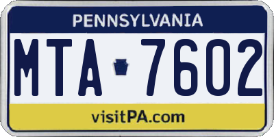 PA license plate MTA7602