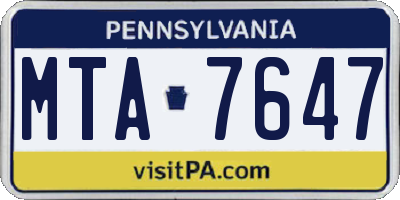 PA license plate MTA7647