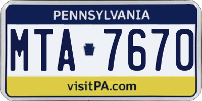 PA license plate MTA7670