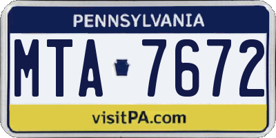 PA license plate MTA7672