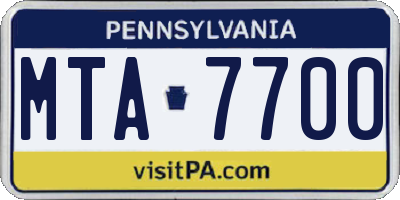 PA license plate MTA7700