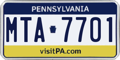 PA license plate MTA7701