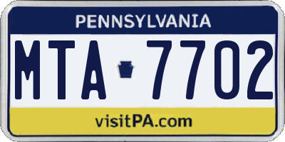 PA license plate MTA7702