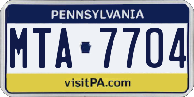 PA license plate MTA7704