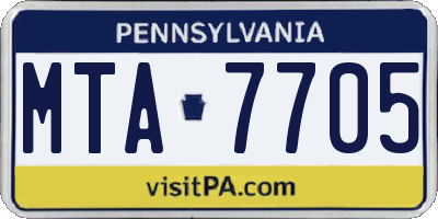 PA license plate MTA7705