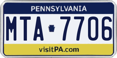 PA license plate MTA7706