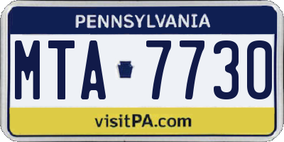 PA license plate MTA7730