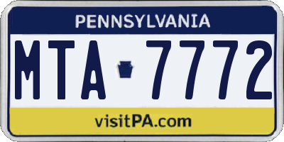 PA license plate MTA7772