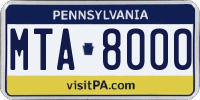 PA license plate MTA8000