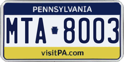 PA license plate MTA8003
