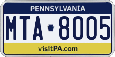PA license plate MTA8005