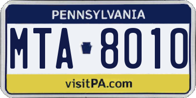 PA license plate MTA8010