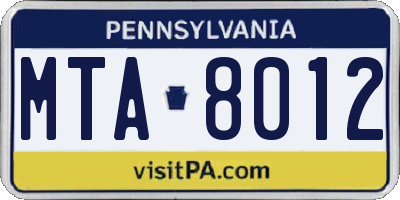 PA license plate MTA8012