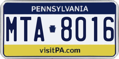 PA license plate MTA8016